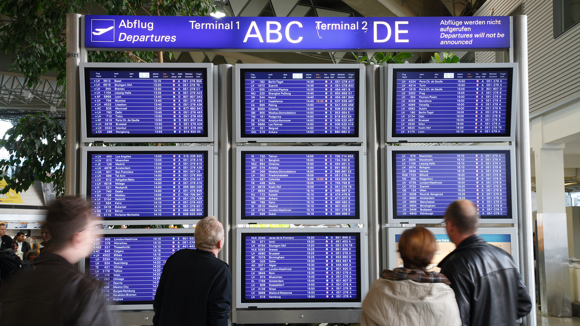 Board with departure times at the airport